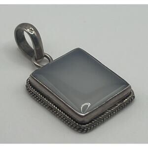 Sterling Silver 925 Box Chain & Square Silver Frame Resin/Plastic Pendant